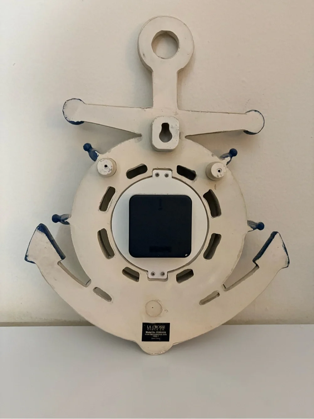 La Crosse Nautical Anchor Ship Wheel Wall Clock Coastal Beach Decor White Blue